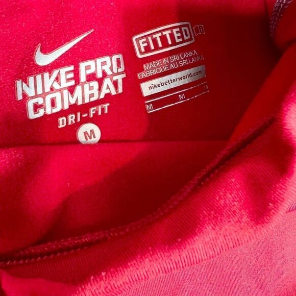 Nike Pro Combat Dri-Fit Shirt Mens Medium Red Fitted Hyperwarm Long Sleeve - Picture 6 of 11
